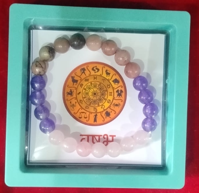 Vrishabh Rashi Taurus Bracelet with Rose Quartz Amethyst beads – Divine Samagri