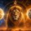 A cosmic illustration of a lion symbolising Leo with Venus and Ketu on either side, representing the Venus-Ketu conjunction in Leo during July 2026.